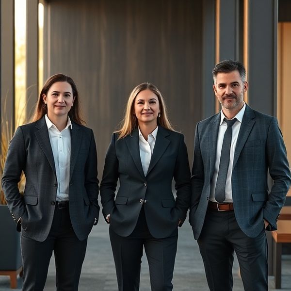 Trei consultanți financiari într-un lobby minimalist
